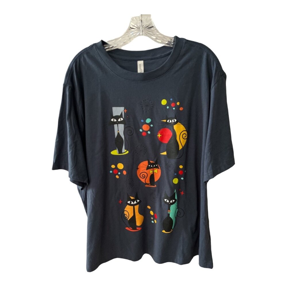 Bella Canvas 3XL Cat Lover Graphic T-Shirt Colorful Retro Cat Art Tee